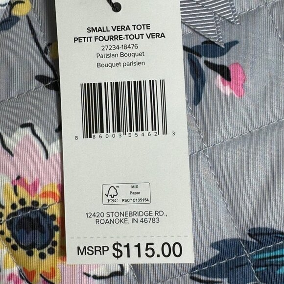 Vera Bradley Small Vera Tote in Performance Twill Parisian Bouquet NWT - Picture 5 of 11